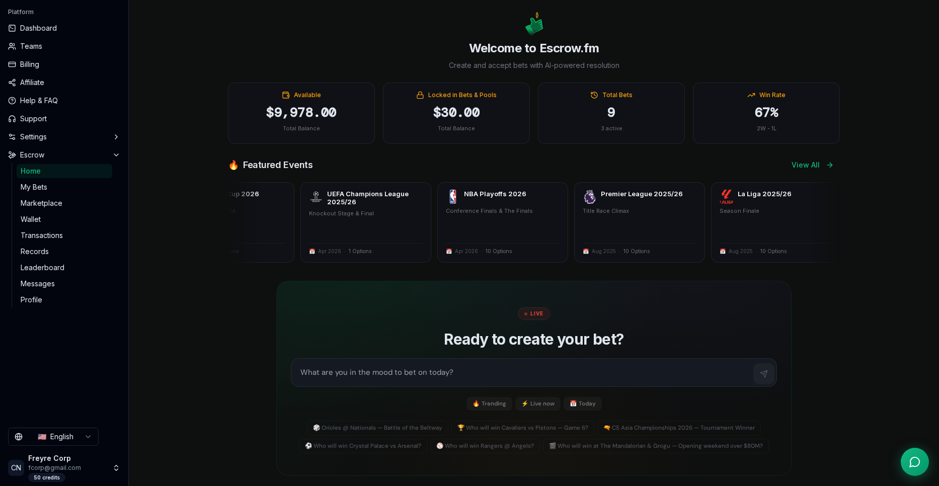 Home dashboard