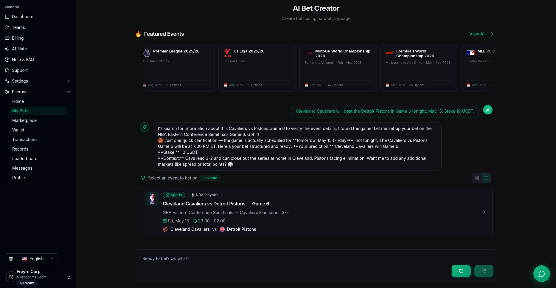 AI Bet Creator response