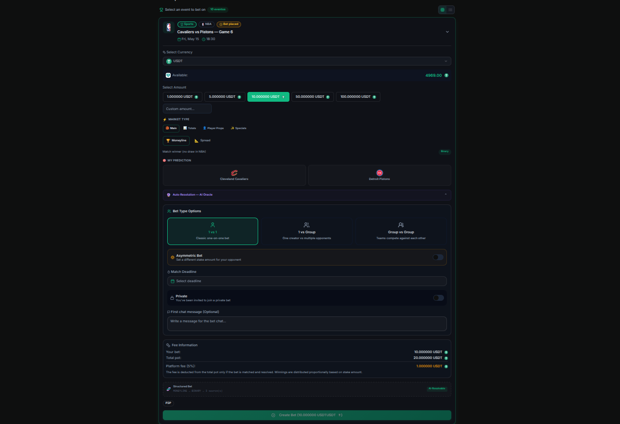 Bet creation form