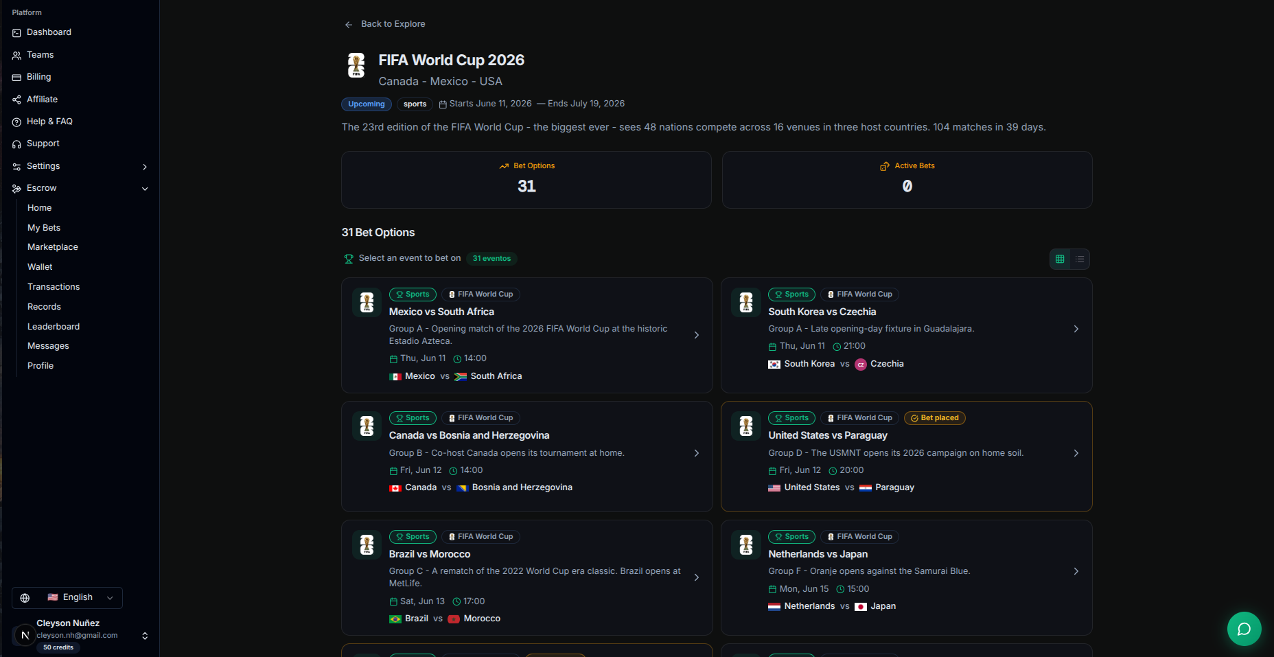 World Cup match list